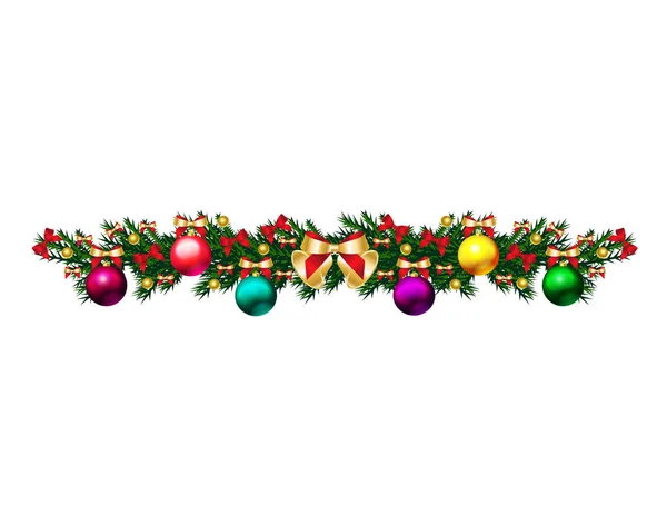 Joyeux Modèle Carte Noël Avec Des Boules Couleur Sur Sapin — Image vectorielle