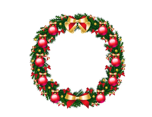 モミの花輪の色のボールを持つメリー クリスマス カード テンプレート — ストックベクタ
