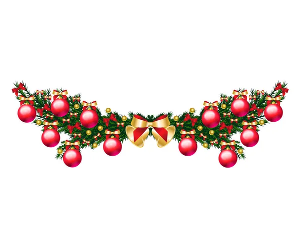 Kırmızı Baubles Beyaz Vektör Çizim Pruvada Süslenmiş Noel Ağacı Dalları — Stok Vektör