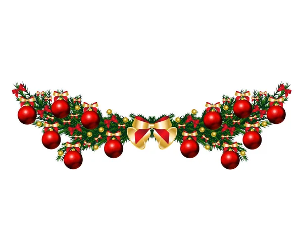 Elemento Decorativo Con Ramas Árbol Navidad Decoradas Con Bolas Rojas — Vector de stock