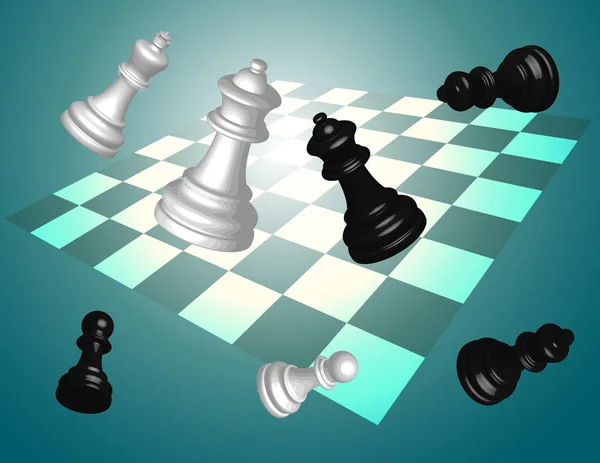 Banner Chess Figures Flying Board Vector Illustration — Stock Vector