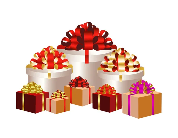 Ronde Geschenkdozen Met Bogen Wit Vector Illustratie — Stockvector