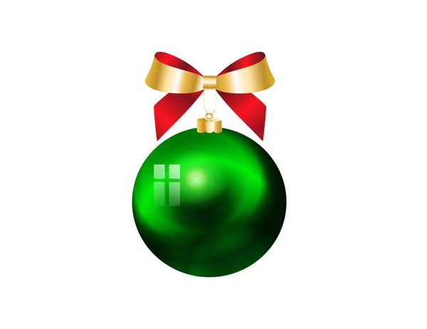 Icon Glossy Green Christmas Bauble White Vector Illustration — Stock Vector