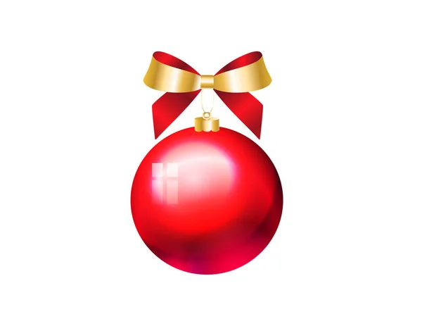 Icon Glossy Red Christmas Bauble White Vector Illustration — Stock Vector