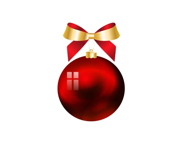 Icon Glossy Red Christmas Bauble White Vector Illustration — Stock Vector
