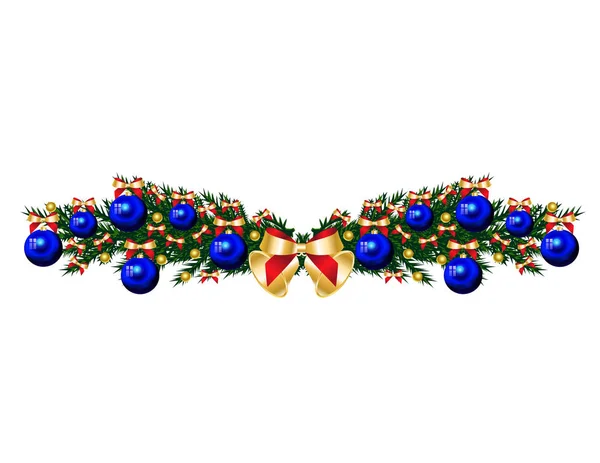 青いつまらないと白 ベクトル図に弓で飾られたクリスマス ツリーの枝で装飾的な要素 — ストックベクタ