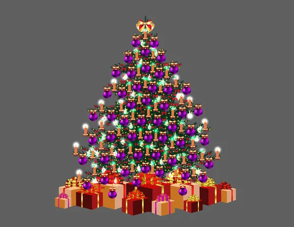 Árvore Natal Com Luzes — Vetor de Stock