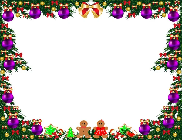 Marco Árbol Navidad Con Juguetes — Vector de stock
