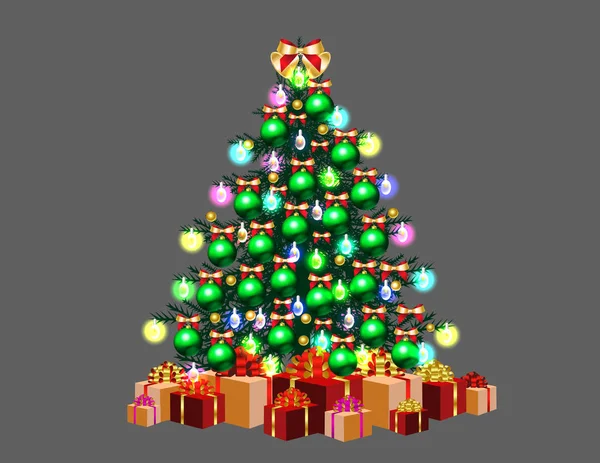 Árvore Natal Com Luzes — Vetor de Stock