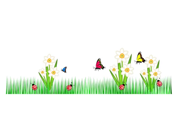 Lente Gras Vlinder Bloemen — Stockvector