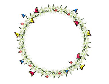 Çerçeve Lily Çiçekler Kelebekler ladybugs