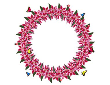 Çerçeve Lily Çiçekler Kelebekler ladybugs