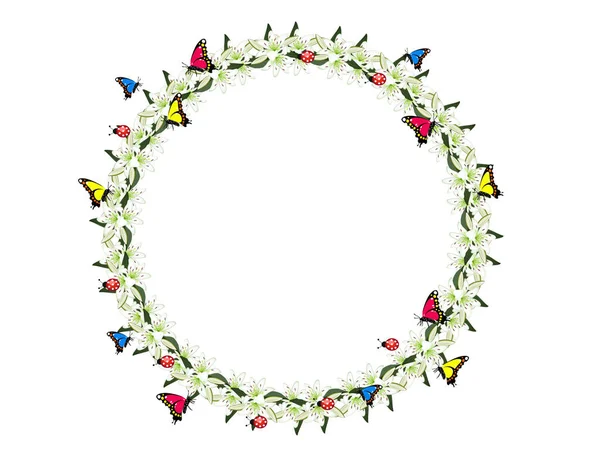 Çerçeve Lily Çiçekler Kelebekler ladybugs