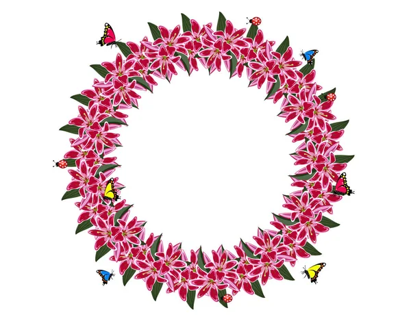 Çerçeve Lily Çiçekler Kelebekler ladybugs