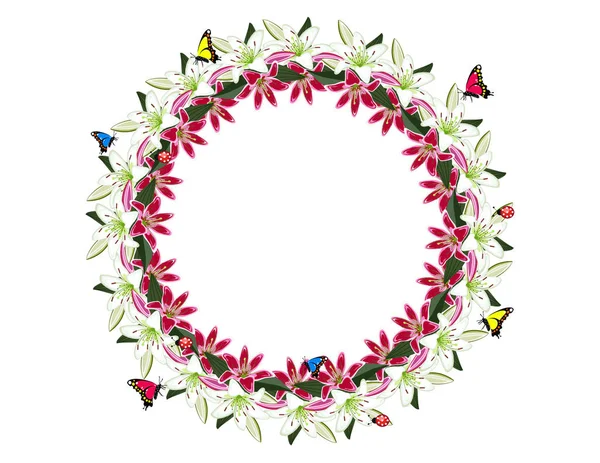 Çerçeve Lily Çiçekler Kelebekler ladybugs