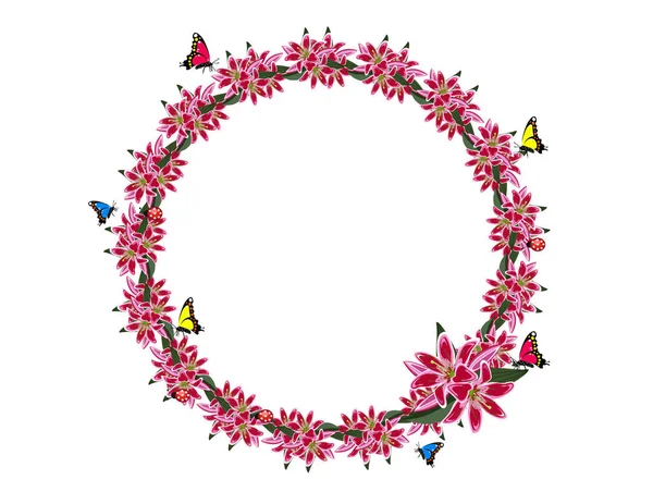 Çerçeve Lily Çiçekler Kelebekler ladybugs