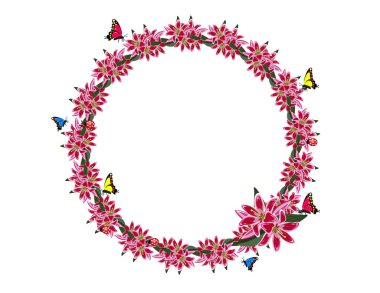 Çerçeve Lily Çiçekler Kelebekler ladybugs