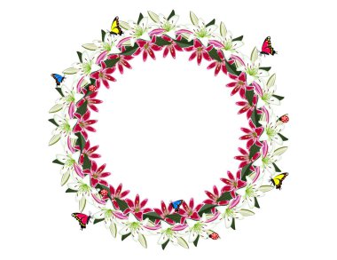 Çerçeve Lily Çiçekler Kelebekler ladybugs