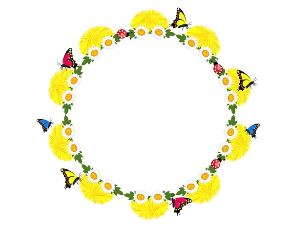 Spring Frame Flowers Butterflies — Stock Vector