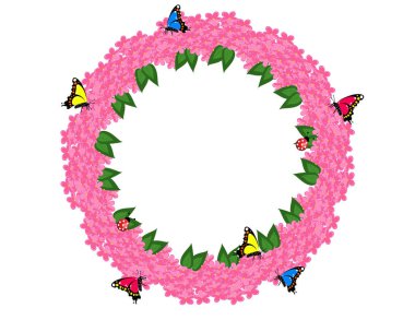 Çerçeve kelebek eflatun çiçekler