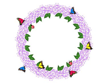 Çerçeve kelebek eflatun çiçekler