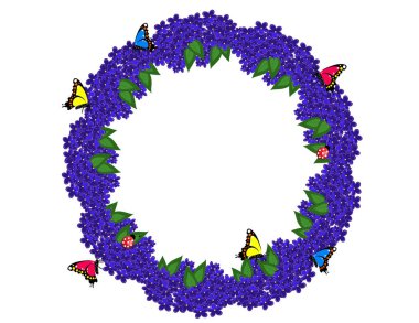 Çerçeve kelebek eflatun çiçekler