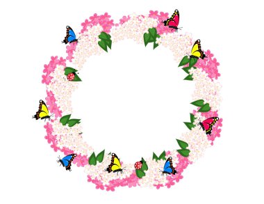 Çerçeve kelebek eflatun çiçekler