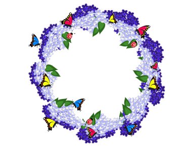 Çerçeve kelebek eflatun çiçekler