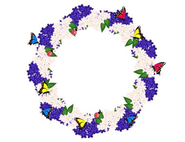 Çerçeve kelebek eflatun çiçekler