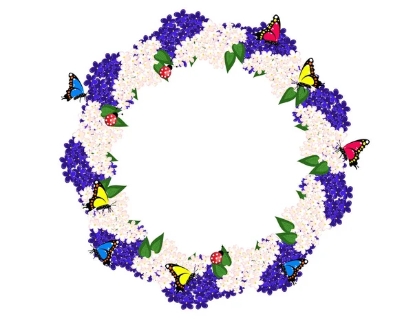 Çerçeve kelebek eflatun çiçekler