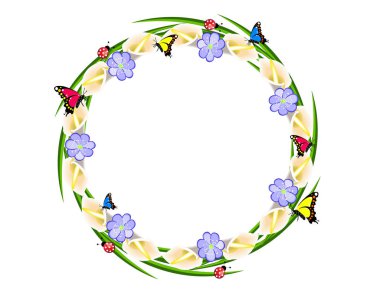 Bahar çiçek çerçeve kelebekler ile
