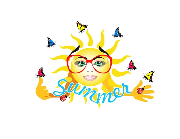 Logo Letnich Szczęśliwy Słońce — Wektor stockowy