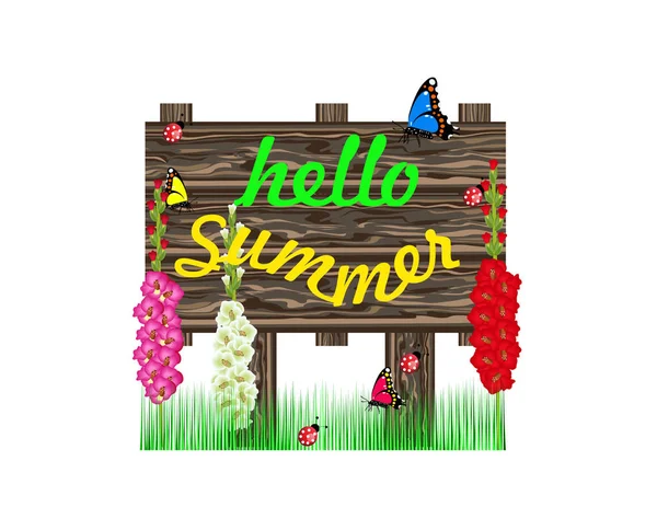 Wooden Sign Hello Summer — Stock Vector