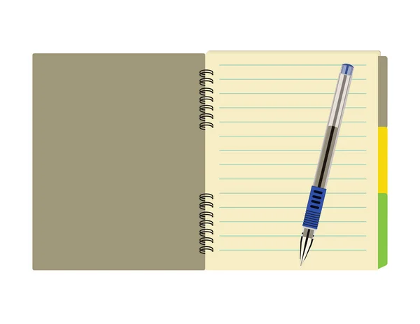 Στυλό Και Ένα Σημειωματάριο Λευκό Φόντο — Διανυσματικό Αρχείο