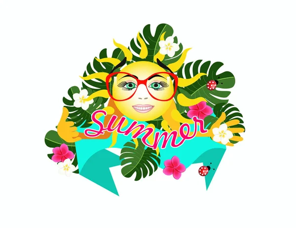 Logo Letnich Szczęśliwy Słońce — Wektor stockowy