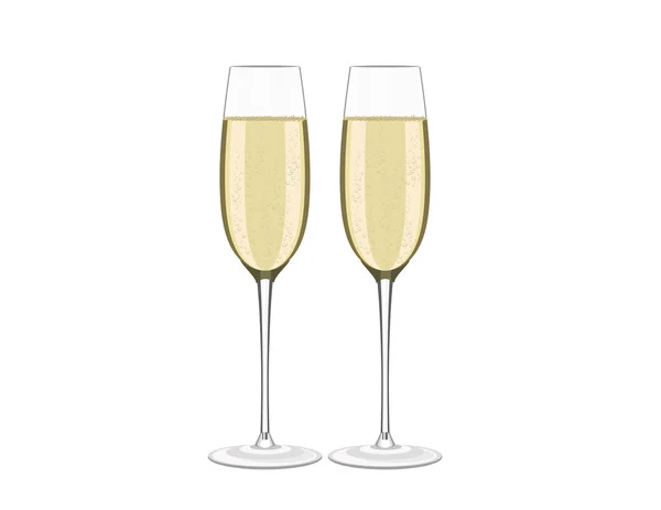 Wine Glasses Champagne White Background — Stock Vector