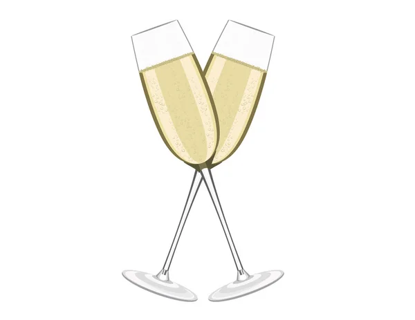 Wine Glasses Champagne White Background — Stock Vector