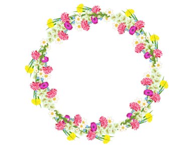 Beyaz arka plan üzerinde renkli çiçek çelenk 