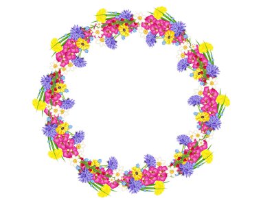 Beyaz arka plan üzerinde renkli çiçek çelenk 