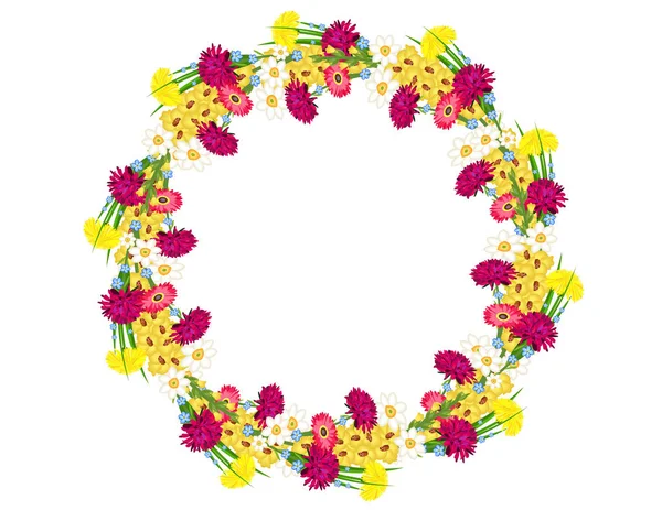Colorful Floral Wreath White Background — Stock Vector