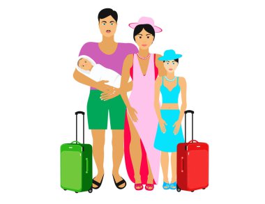 Anne baba çocukları ile bavul