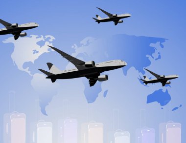 Uçaklar arka plan seyahat harita