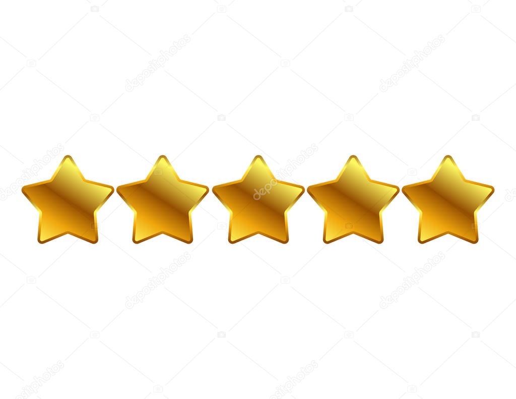 Five gold stars isolated decor