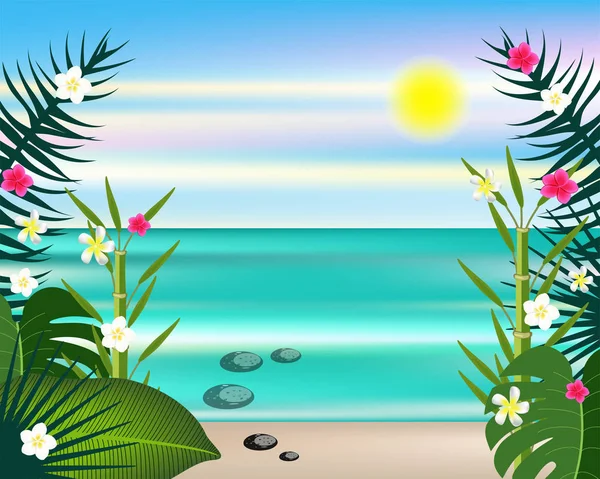 Sea Flowers Plants Beach Background — Stock Vector