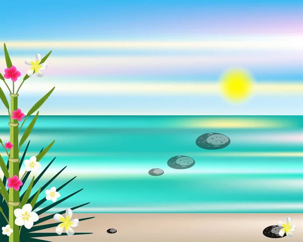 Flores Mar Plantas Playa Fondo — Vector de stock