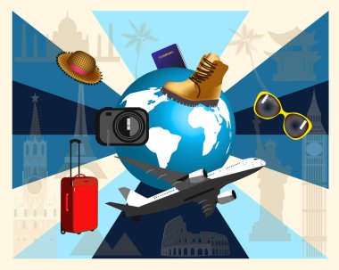 Logo seyahat uçağı, bavul gözlükleri