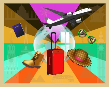 Logo seyahat uçağı, bavul gözlükleri