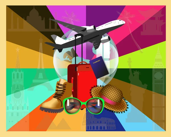 Logo Seyahat Uçağı Bavul Gözlükleri — Stok Vektör