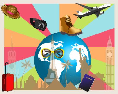 Logo seyahat uçağı, bavul gözlükleri