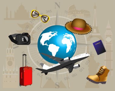 Logo seyahat uçağı, bavul gözlükleri